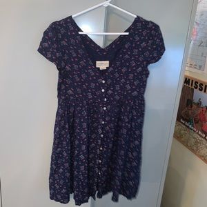 Blue  with pink flowers v neck short dress